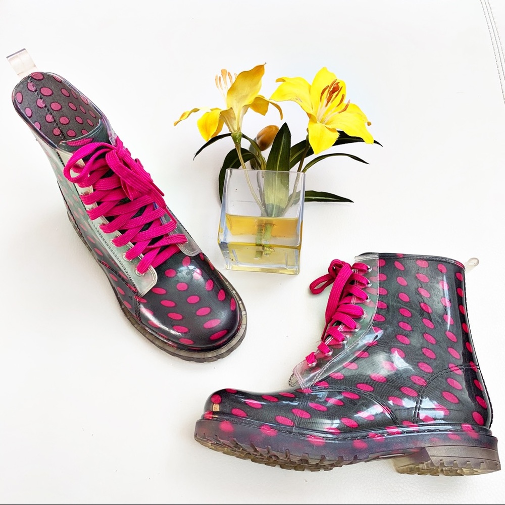 Bongo Polka Dot Combat Style Rain Boot - Picture 1 of 7